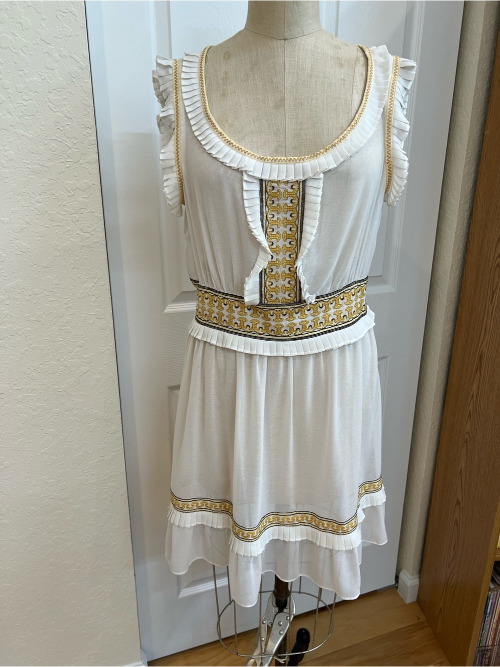 Max Studio White Mini Dress with Gold Trim size L